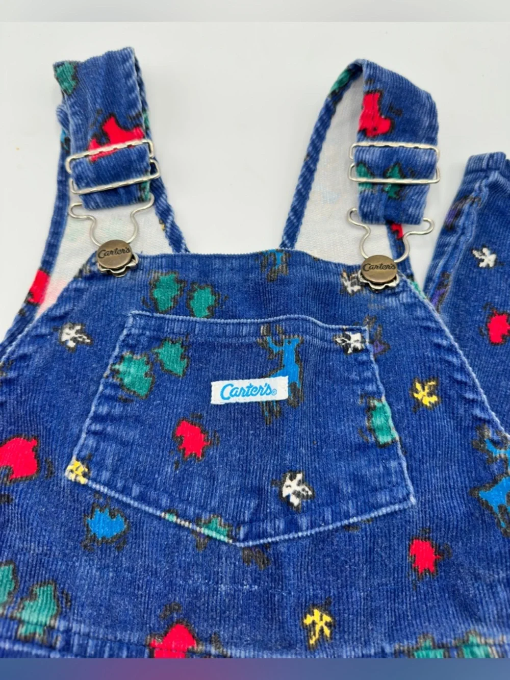 Carter's Vintage Y2K Colorful Corduroy Overalls All Over Print Forest Themed 2T